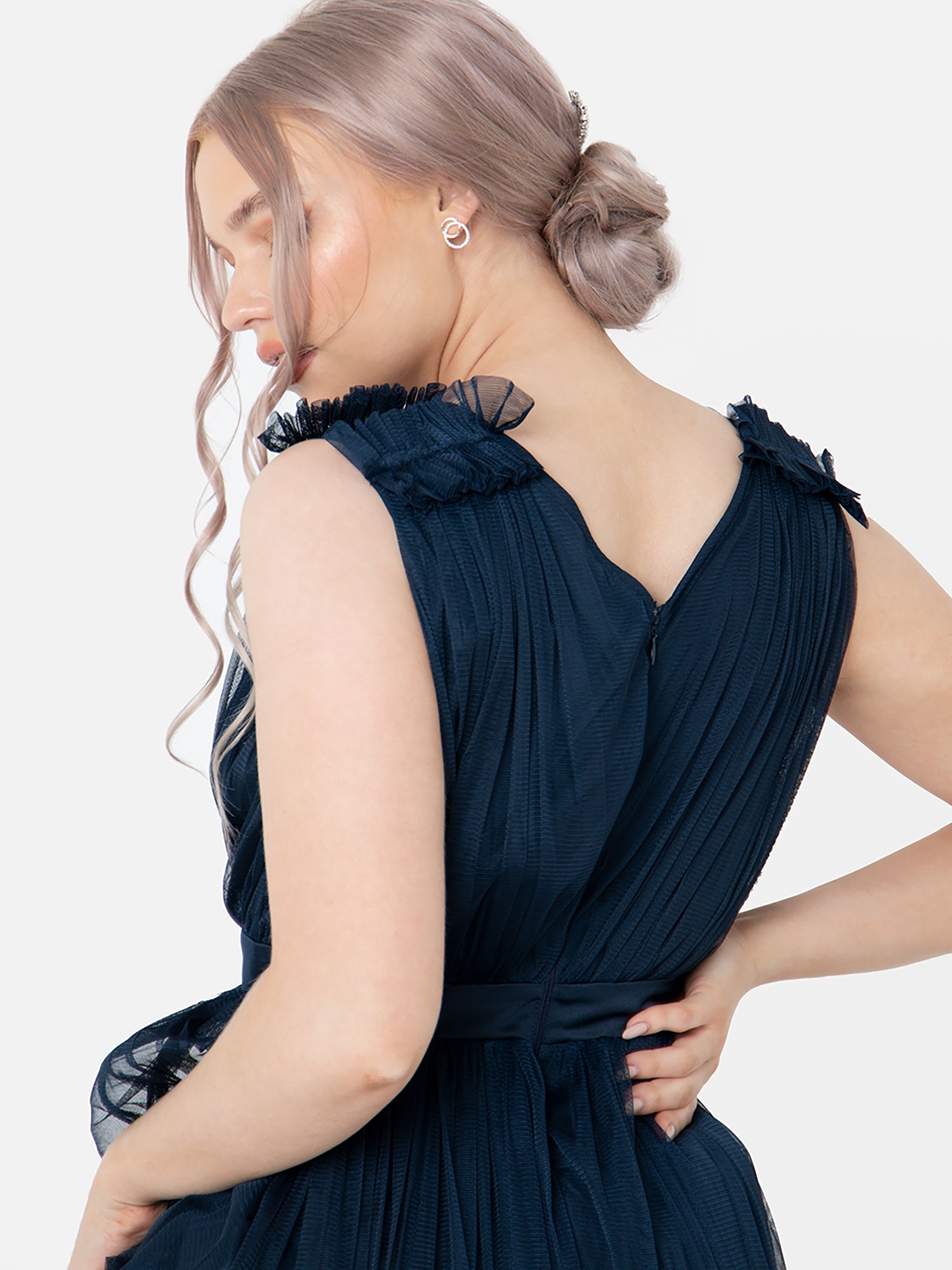 Maya Navy Maxi Dress With Ruffle Shoulder Detail