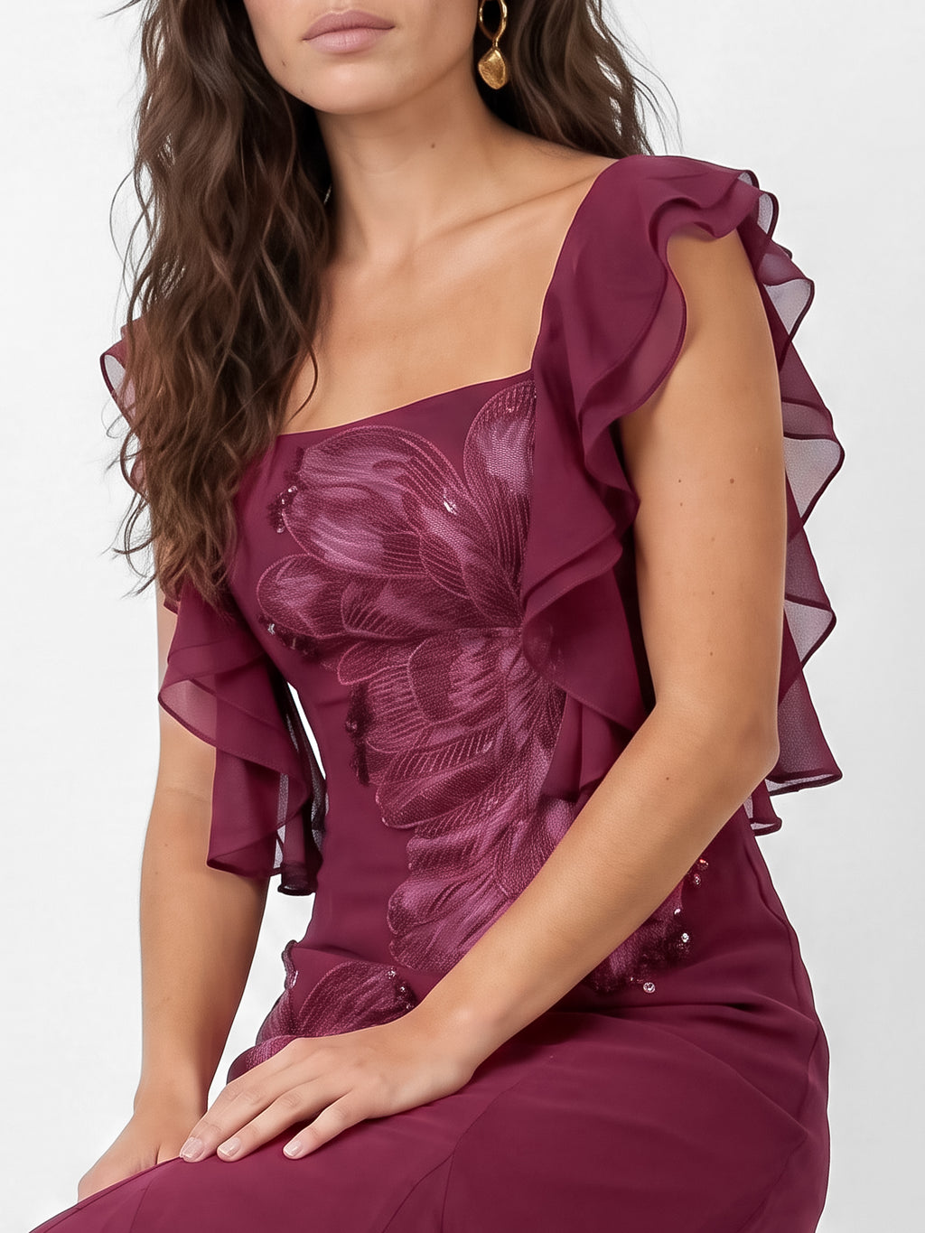 Maya Deep Pink Floral Embroidered Strappy Godet Maxi Dress