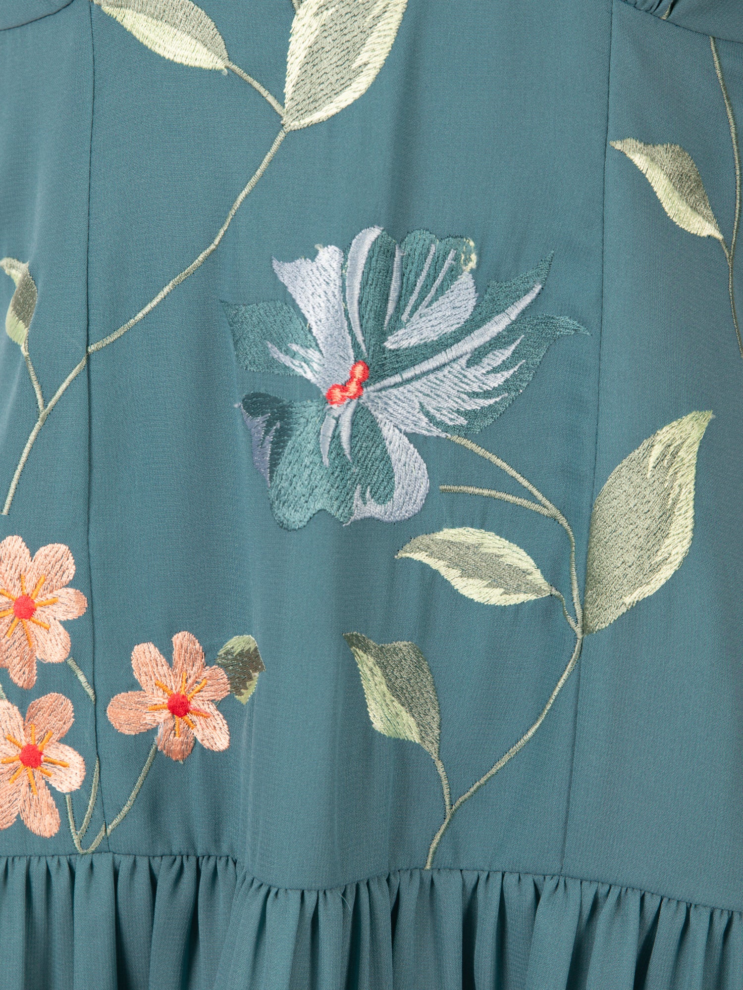 Maya Turquoise Floral Embroidered Dropped Waist Midaxi Dress