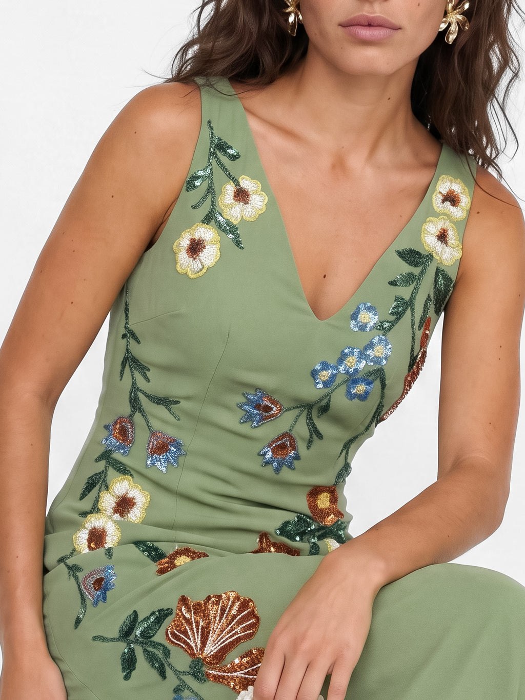 Maya Olive Sage Flower Embellished Tie Back Midaxi Slip Dress