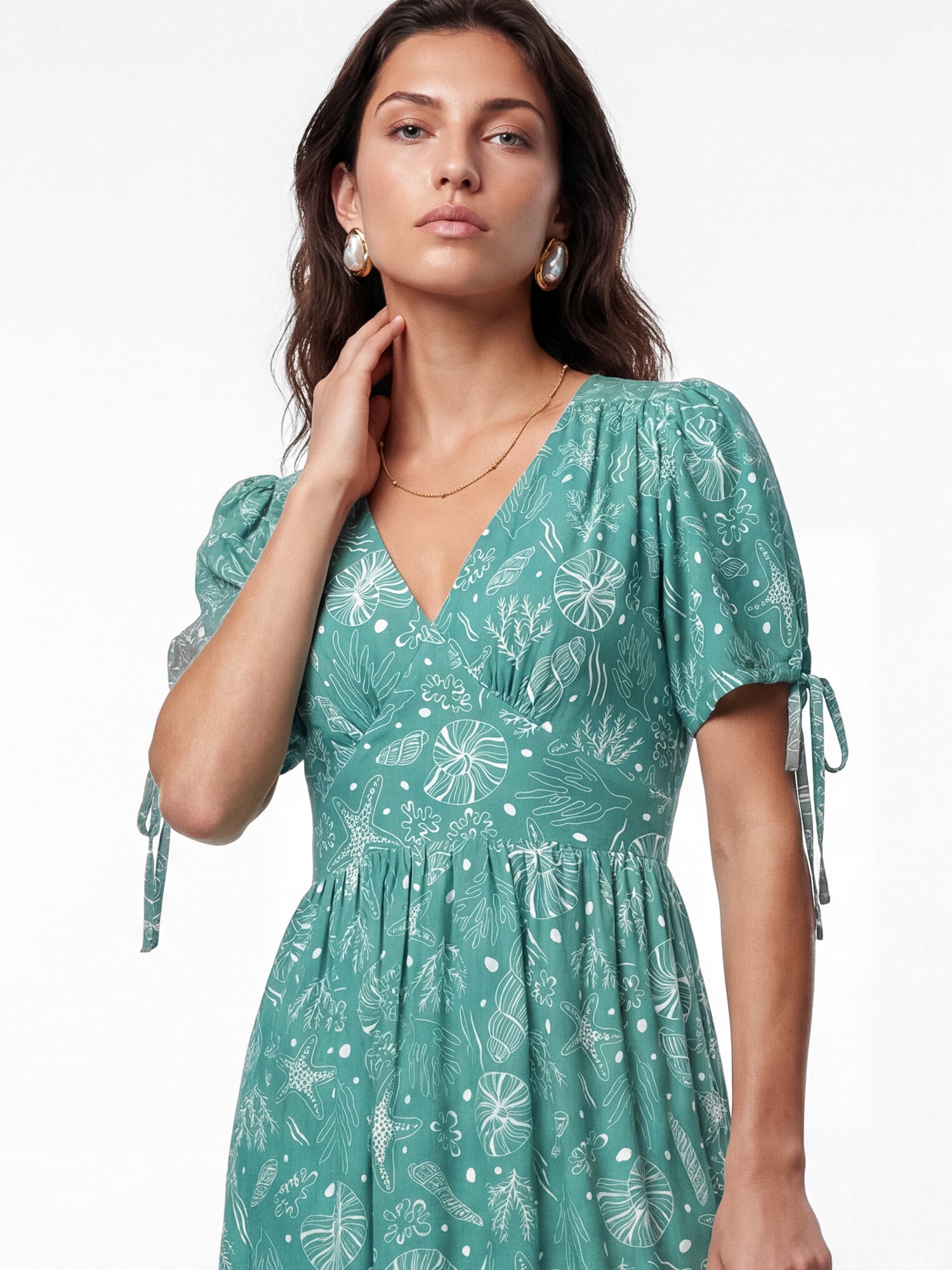 Lovedrobe Seashell Print Short Sleeve Open Back Midaxi Dress