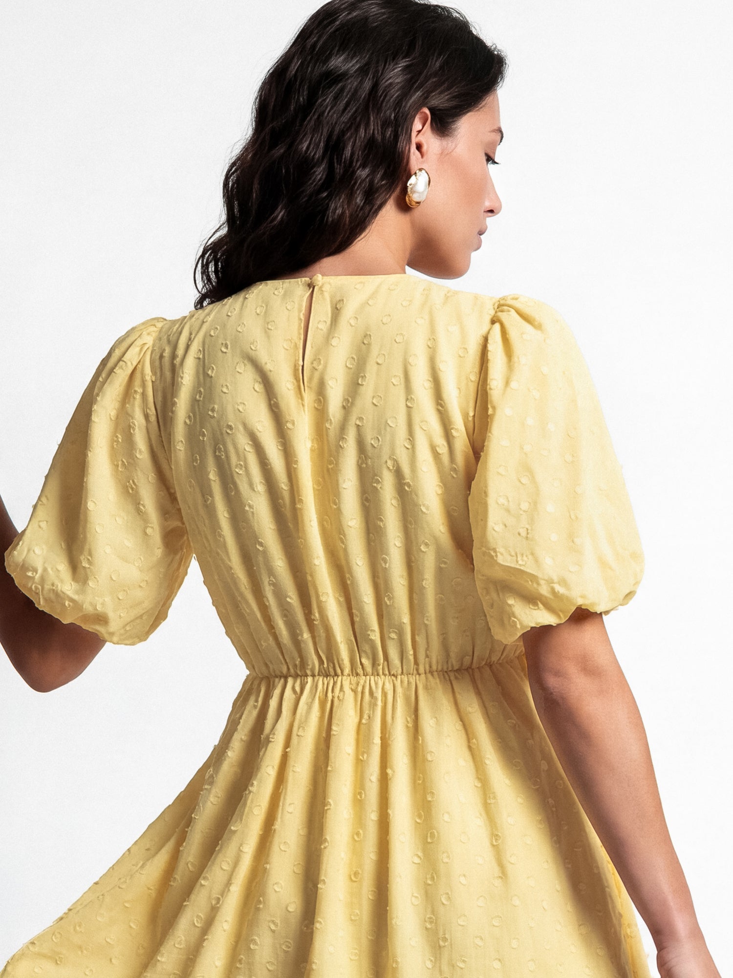 Lovedrobe Lemon Scalloped V Neck Starfish Button Mini Dress