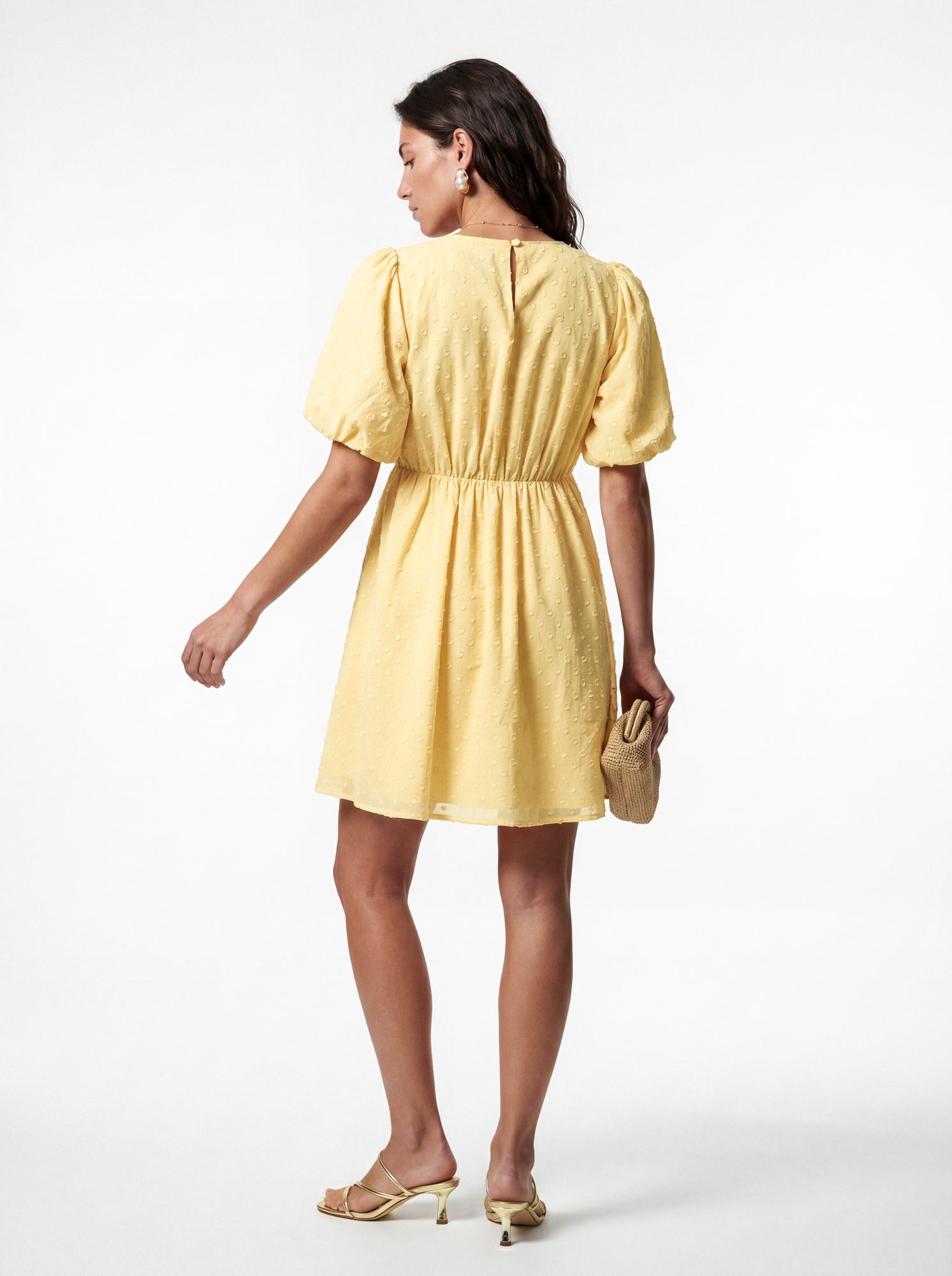 Lovedrobe Lemon Scalloped V Neck Starfish Button Mini Dress