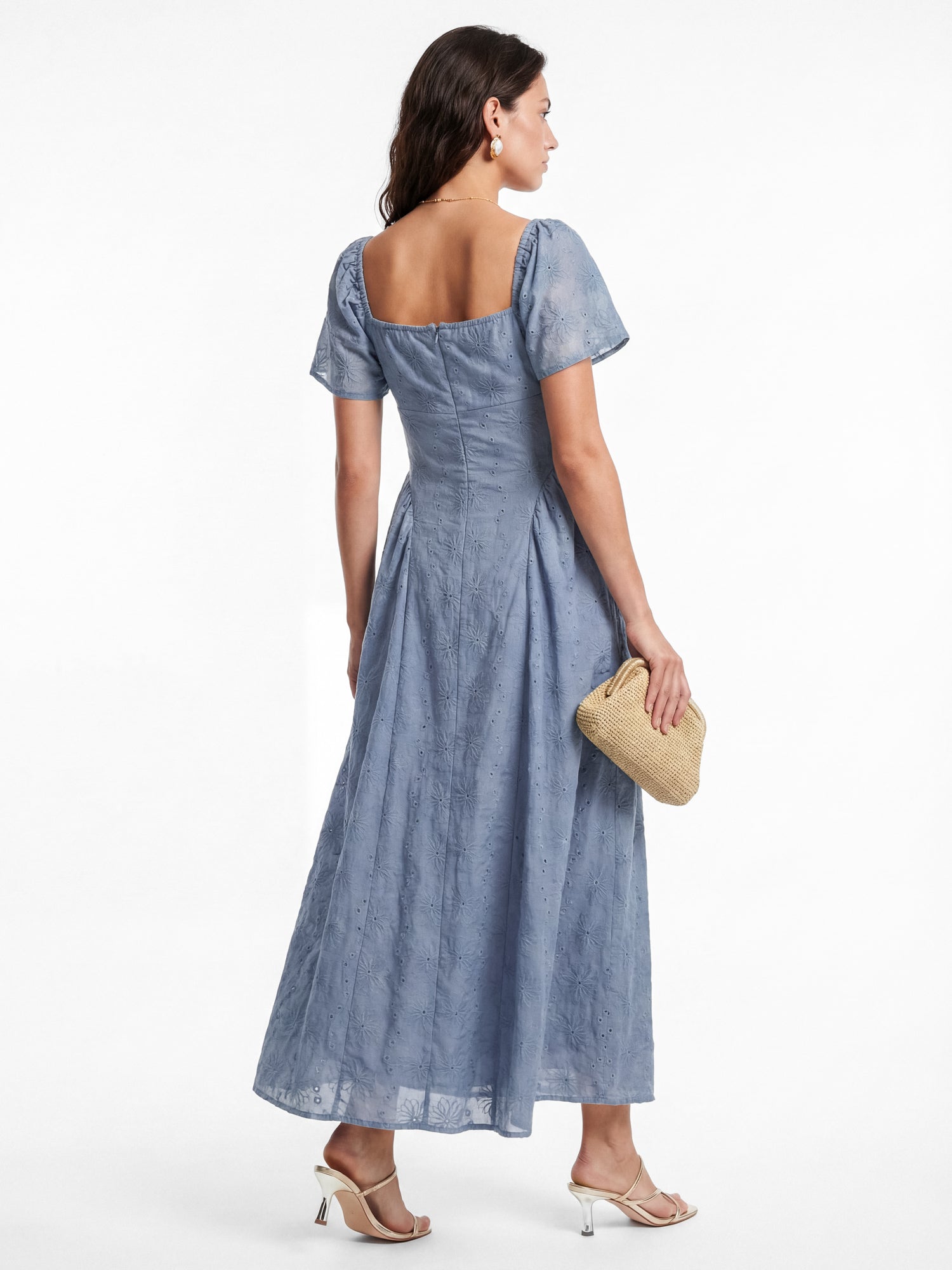 Lovedrobe Dusty Blue Broderie Angel Sleeve Maxi Dress