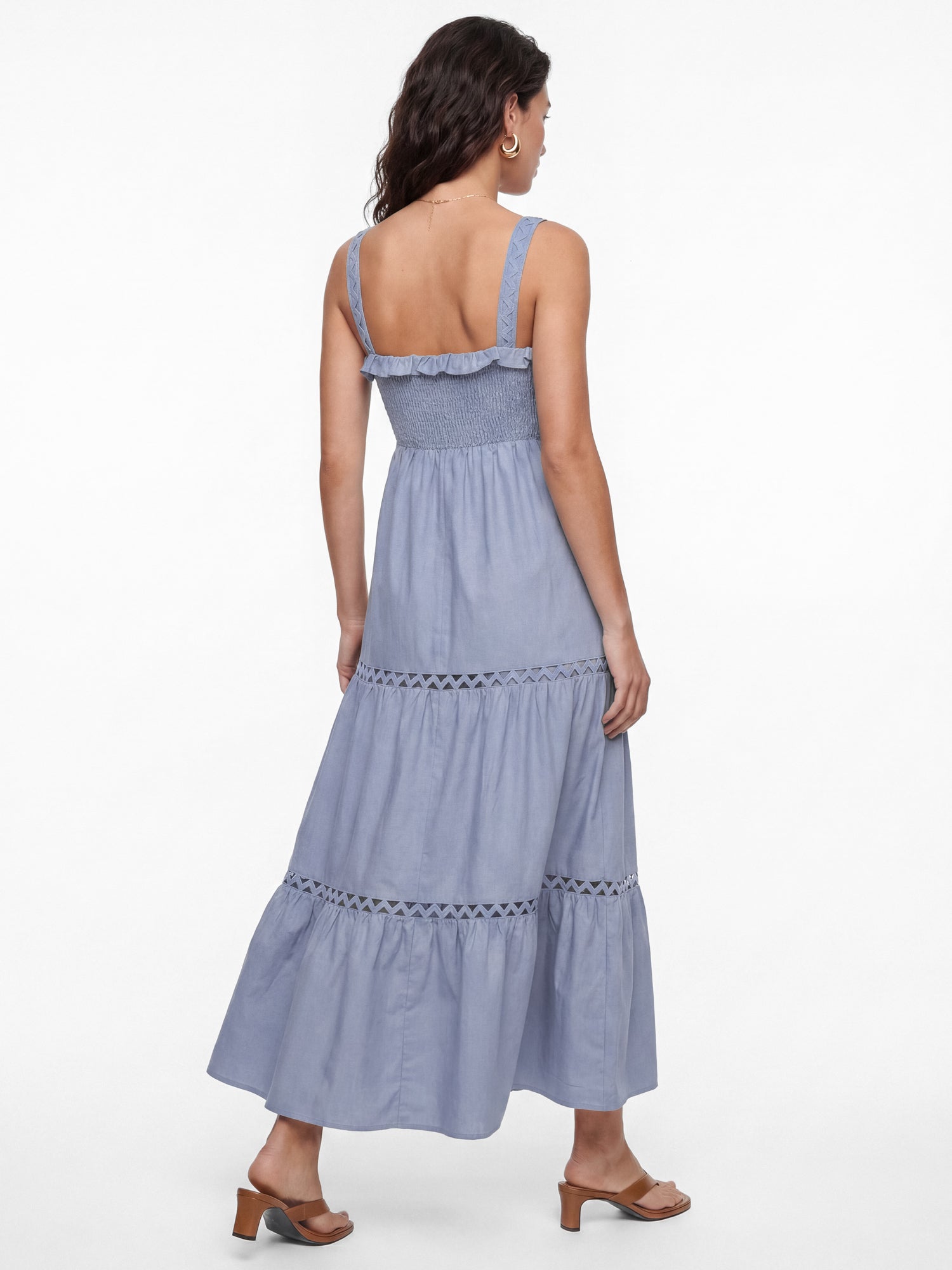 Lovedrobe Dusty Blue Ric Rac Detail Tiered Midaxi Dress