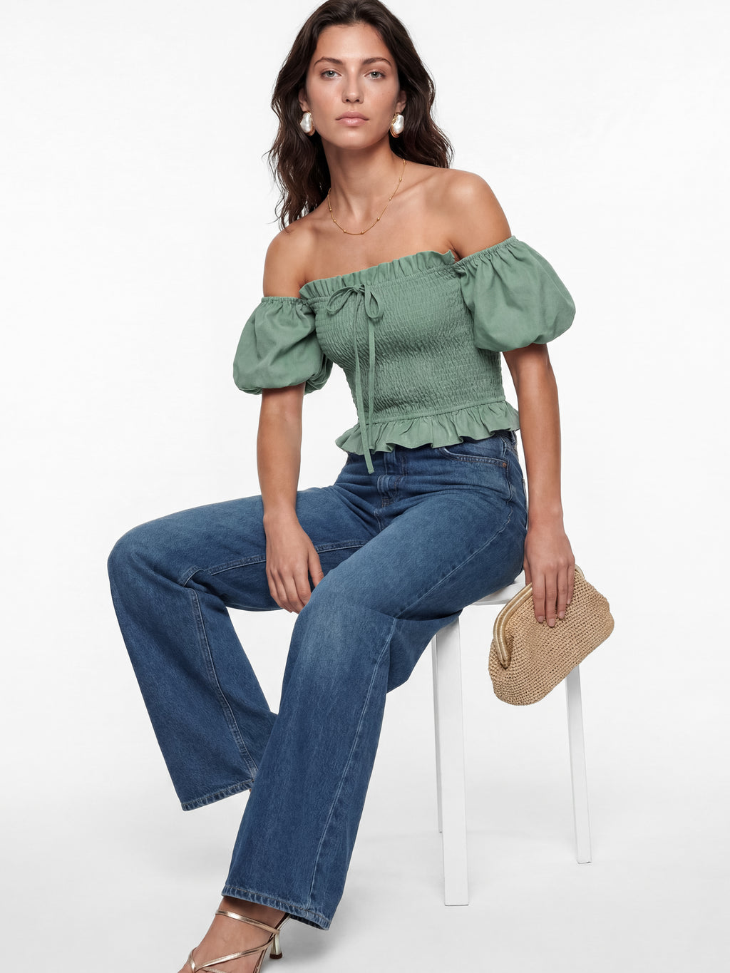 Lovedrobe Sea Green Short Sleeve Shirred Top Co-Ord