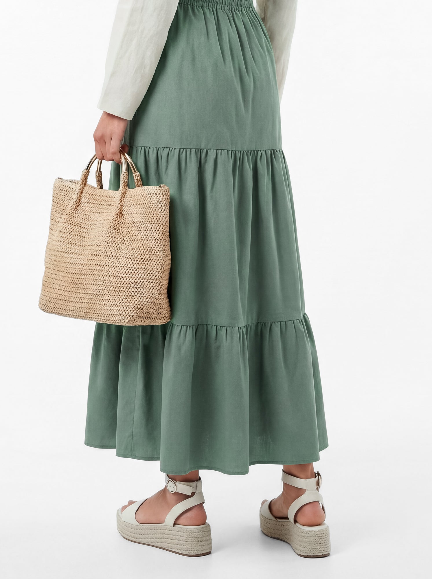 Lovedrobe Sea Green Shirred Waist Tiered Maxi Skirt Co-Ord
