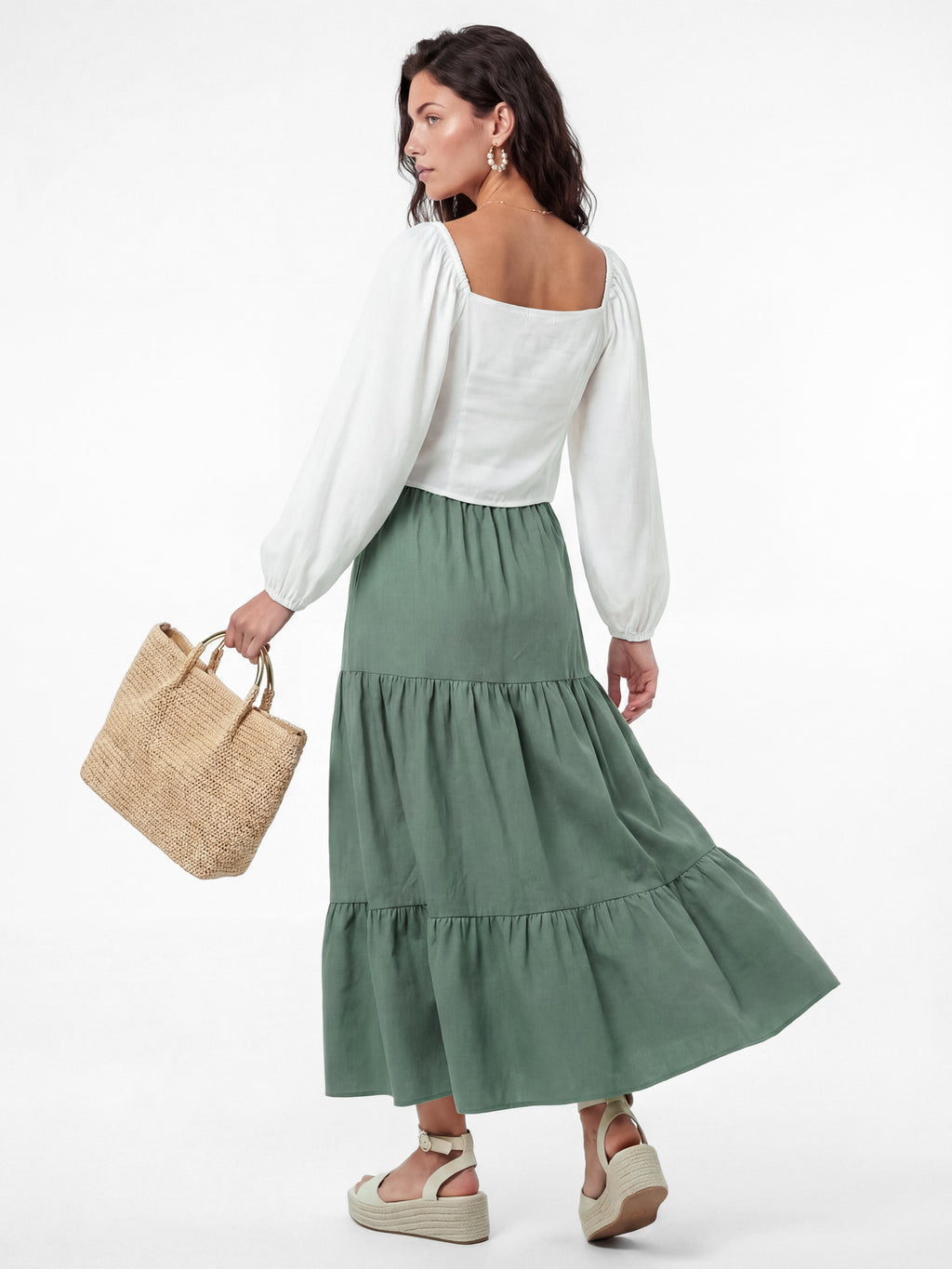 Lovedrobe Sea Green Shirred Waist Tiered Maxi Skirt Co-Ord