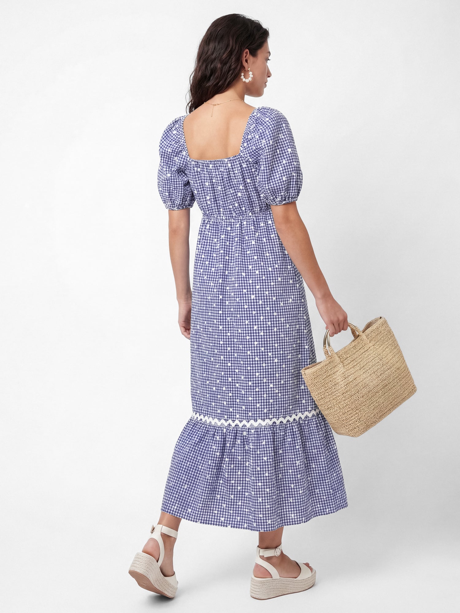 Lovedrobe Blue Gingham & Polka Dot Short Sleeve Midaxi Dress