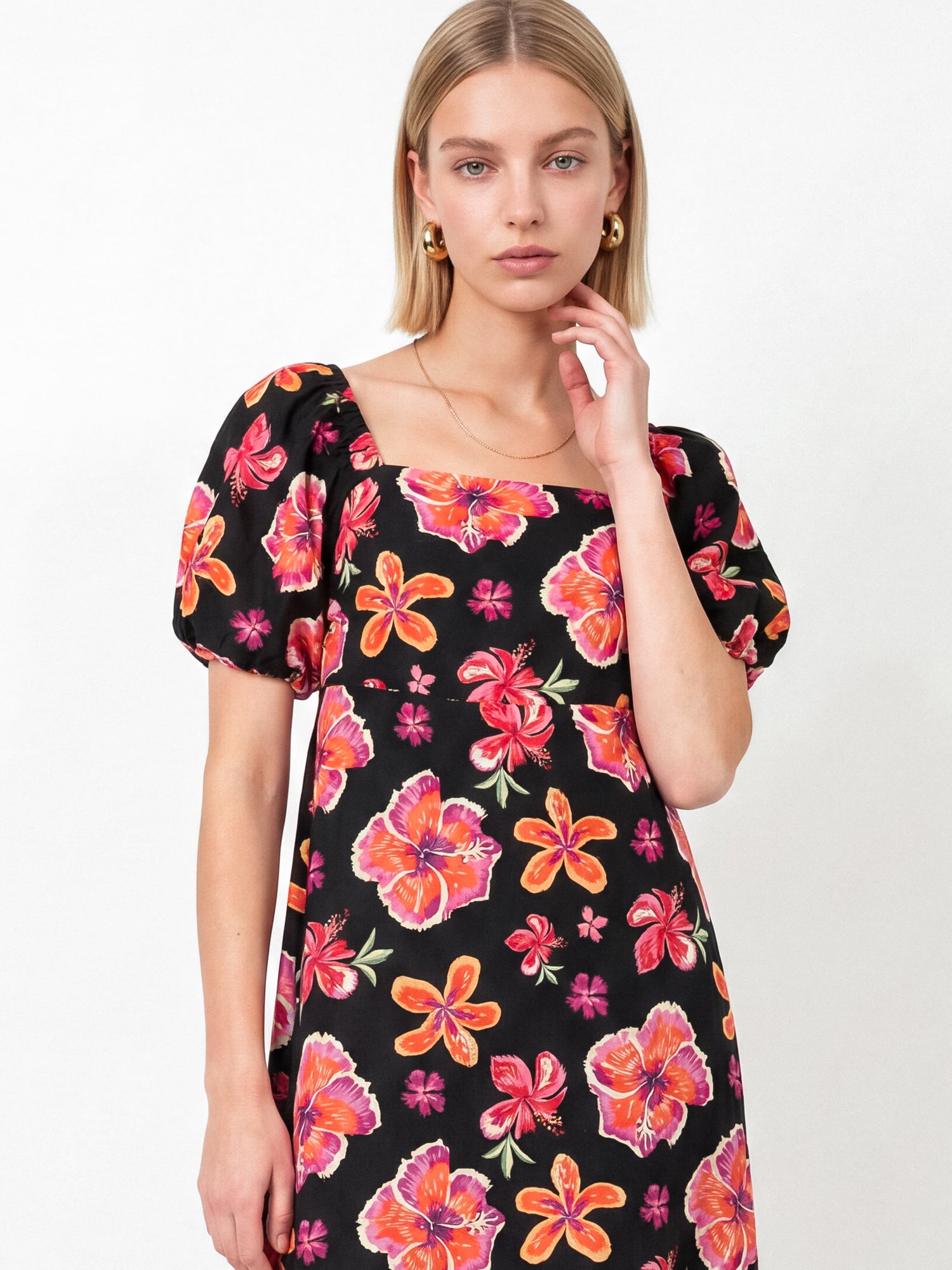 Lovedrobe Floral Print Square Neck Short Sleeve Maxi Dress with Pockets