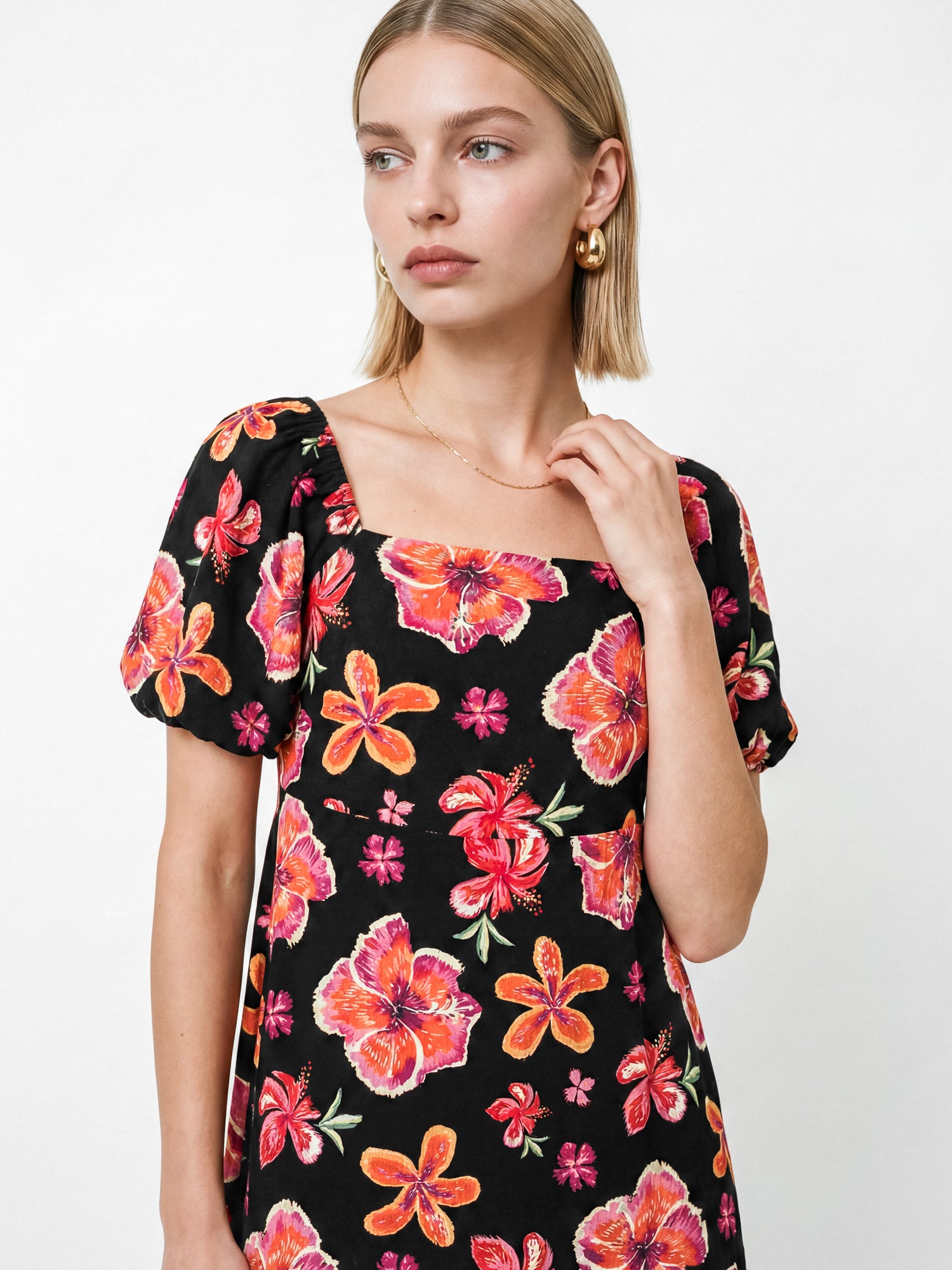 Lovedrobe Floral Print Square Neck Short Sleeve Maxi Dress with Pockets