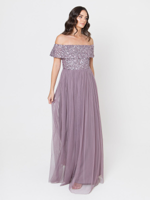 Maya Moody Lilac Bardot Embellished Maxi Dress - STRAIGHT SIZE Wholesale Pack