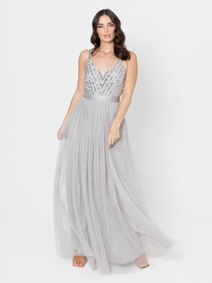 Maya Soft Grey Sleeveless Stripe Embellished Maxi Dress - STRAIGHT SIZE Wholesale Pack