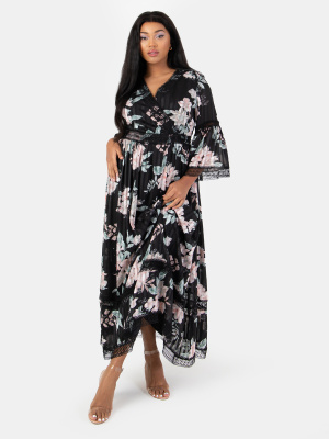 Lovedrobe Luxe Black & Floral Maxi Dress with Crochet Detail - Wholesale Pack