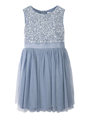 Mini Maya Dusty Blue Delicate Sequin Midi Dress With Bow - Wholesale Pack
