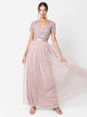 Maya Frosted Pink Stripe Embellished Maxi Dress With Sash Belt - STRAIGHT SIZE Wholesale Pack