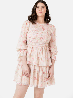 Anaya With Love Cream Floral Pleated Mini Dress with Long Sleeves - STRAIGHT SIZE Wholesale Pack
