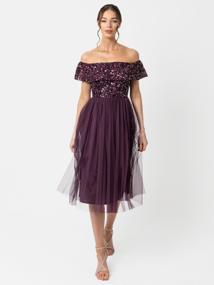 Maya Berry Bardot Embellished Midi Dress - STRAIGHT SIZE Wholesale Pack