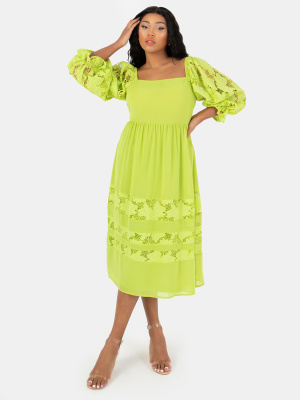 Lovedrobe Luxe Lime Green Lace Detail Midi Dress - Wholesale Pack