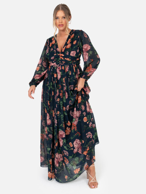 Anaya With Love Recycled Curve Navy Long Sleeve Floral Maxi Dress - PLUS SIZE Wholesale Pack