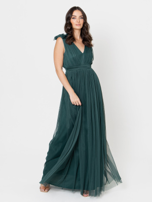 Maya Emerald Green Maxi Dress With Ruffle Shoulder Detail - STRAIGHT SIZE Wholesale Pack