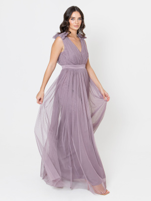 Maya  Moody Lilac Maxi Dress With Ruffle Shoulder Detail - STAIGHT SIZE Wholesale Pack