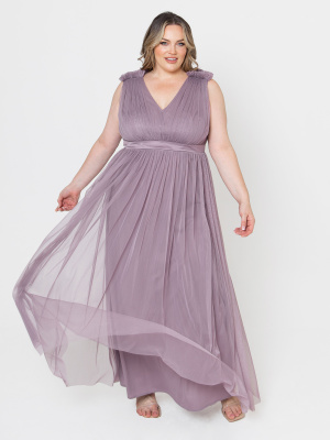 Maya Moody Lilac Maxi Dress With Ruffle Shoulder Detail - PLUS SIZE Wholesale Pack