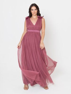 Maya Desert Rose Maxi Dress With Ruffle Shoulder Detail - STRAIGHT SIZE Wholesale Pack