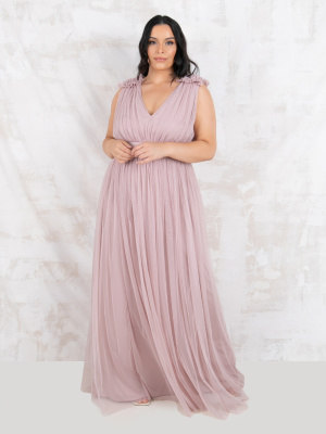 Maya Frosted Pink Maxi Dress With Ruffle Shoulder Detail - PLSU SIZE Wholesale Pack