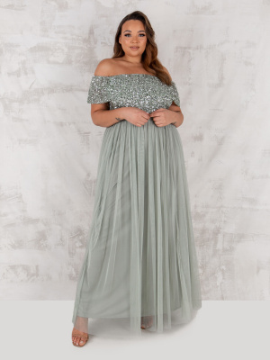 Maya Sage Green Bardot Embellished Maxi Dress - PLUS SIZE Wholesale Pack