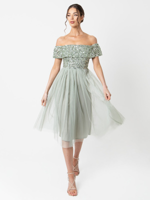 Maya Green Lily Bardot Embellished Midi Dress - STRAIGHT SIZE Wholesale Pack