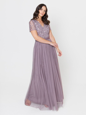 Maya Moody Lilac Stripe Embellished Maxi Dress With Sash Belt - STRAIGHT SIZE Wholesale Pack