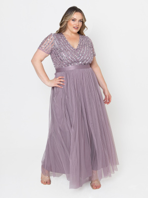 Maya Moody Lilac Stripe Embellished Maxi Dress With Sash Belt - PLUS SIZE Wholesale Pack