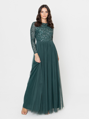 Maya Emerald Green Embellished Long Sleeve Maxi Dress - STRAIGHT SIZE Wholesale Pack