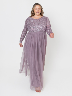 Maya Moody Lilac Embellished Long Sleeve Maxi Dress - PLUS SIZE Wholesale Pack