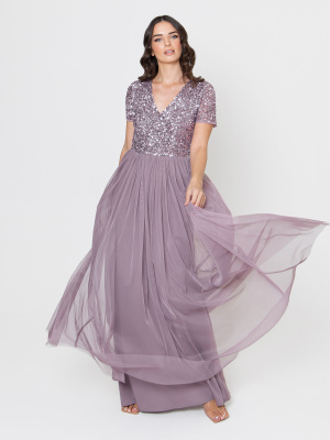  Maya Moody Lilac Short Sleeve V Neckline Embellished Maxi Dress - STRAIGHT SIZE Wholesale Pack