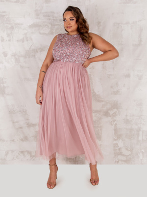 Maya Frosted Pink Embellished Midaxi Dress - PLUS SIZE Wholesale Pack