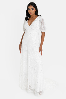 Maya Bridal Embellished V Neck Maxi Dress with Keyhole Back & Train - Wholesale Pack