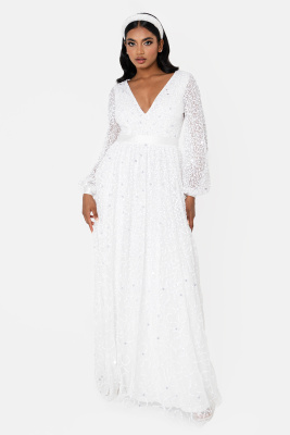 Maya Bridal Embellished Long Sleeve V Neck Maxi Dress - Wholesale Pack