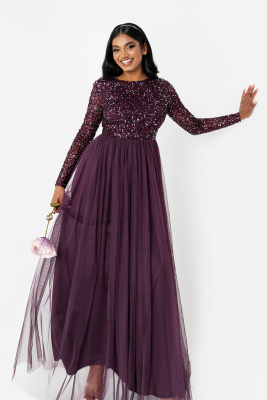 Maya Berry Embellished Long Sleeve Maxi Dress - STRAIGHT SIZE Wholesale Pack