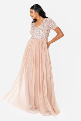  Maya Taupe Blush V Neckline Embellished Maxi Dress - STRAIGHT SIZE Wholesale Pack