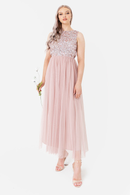 Maya Frosted Pink Embellished Midaxi Dress - STRAIGHT SIZE Wholesale Pack