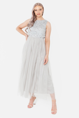 Maya Soft Grey Embellished Midaxi Dress - STRAIGHT SIZE Wholesale Pack