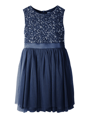 Mini Maya Navy Delicate Sequin Midi Dress With Bow - Wholesale Pack