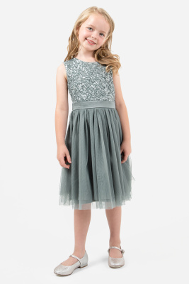 Mini Maya Misty Green Delicate Sequin Midi Dress With Bow - Wholesale Pack