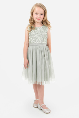 Mini Maya Sage Green Delicate Sequin Midi Dress with Bow -Wholesale Pack