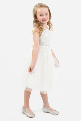 Mini Maya Delicate Ivory Sequin Midi Dress With Bow - Wholesale Pack