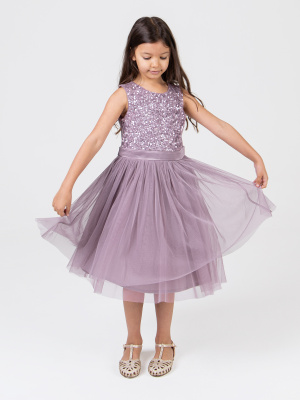 Mini Maya Moody Lilac Delicate Sequin Midi Dress With Bow - Wholesale Pack