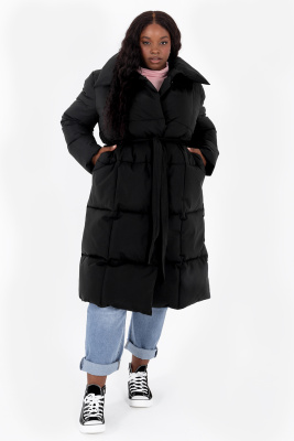Lovedrobe Black Padded Longline Coat with Belt & Pockets - Wholesale Pack