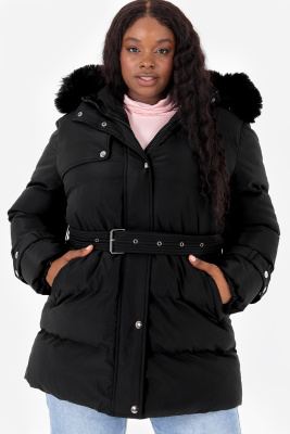 Lovedrobe Black Hooded Coat with Removable Faux Fur Trim - Wholesale Pack